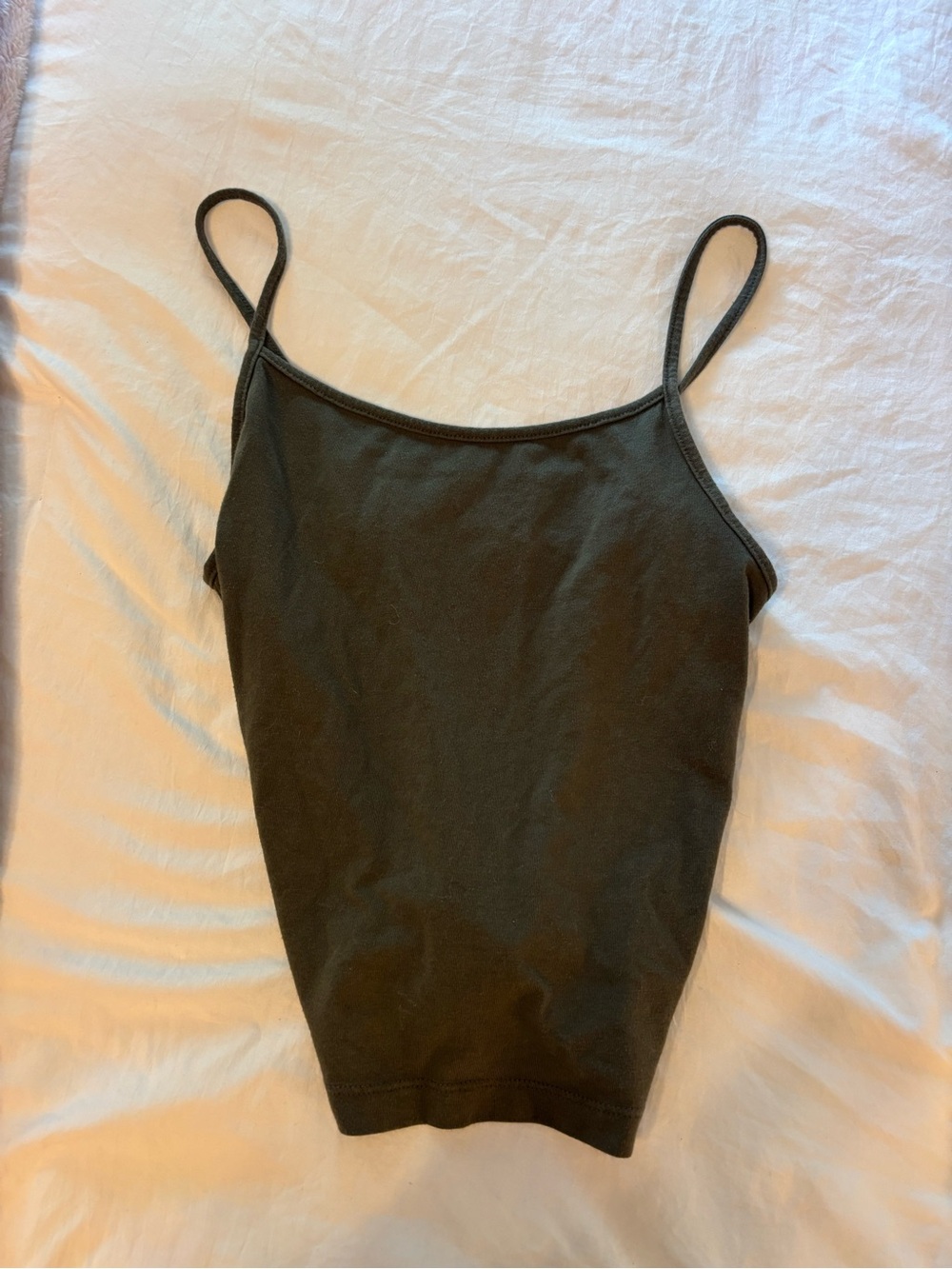Spaghetti Strap Crop Tank Top - Olive Green